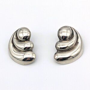 Silver Vintage Earrings Mexico Puffy | Angel Wing Stud Earrings | Domed Waves |